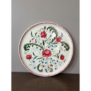 Vintage Large Wooden Hand-Painted Floral Tray Wall Hanging 16”
